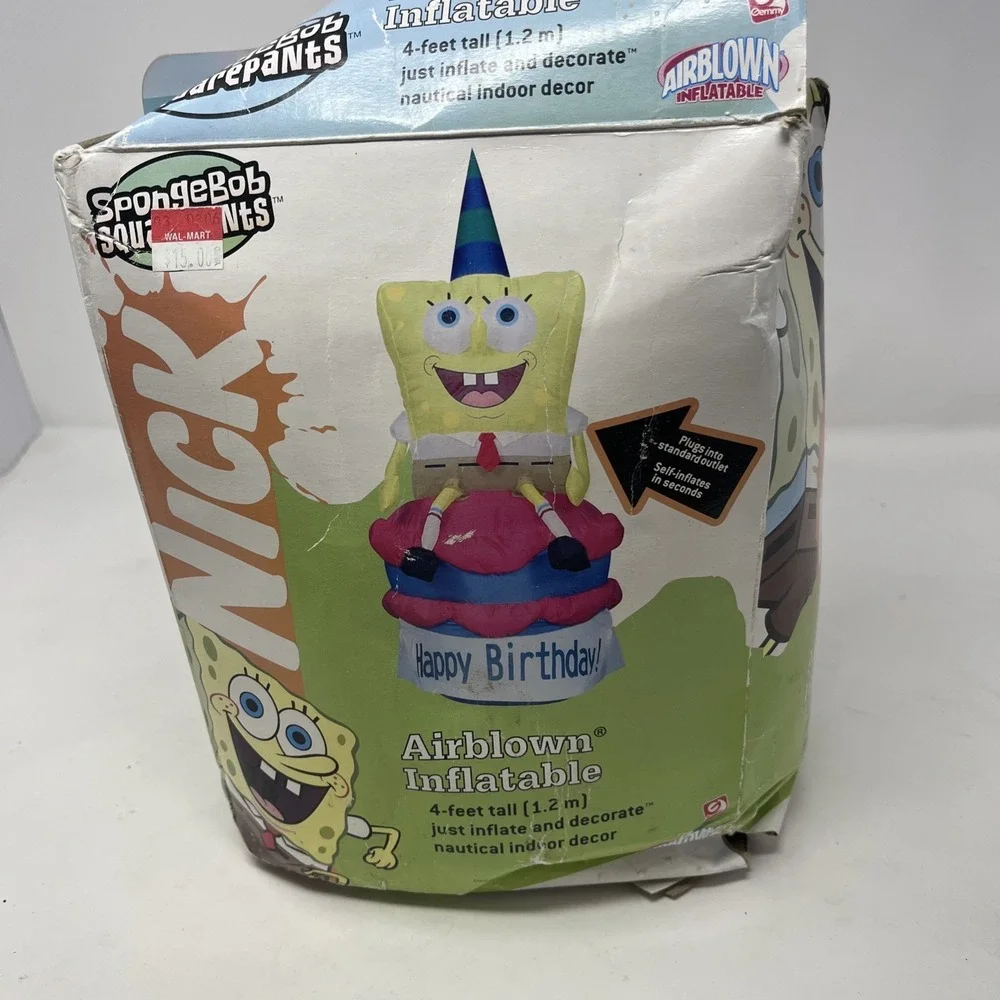 SpongeBob SquarePants Gemmy Airblown Happy Birthday 4' Tall Inflatable 2004
